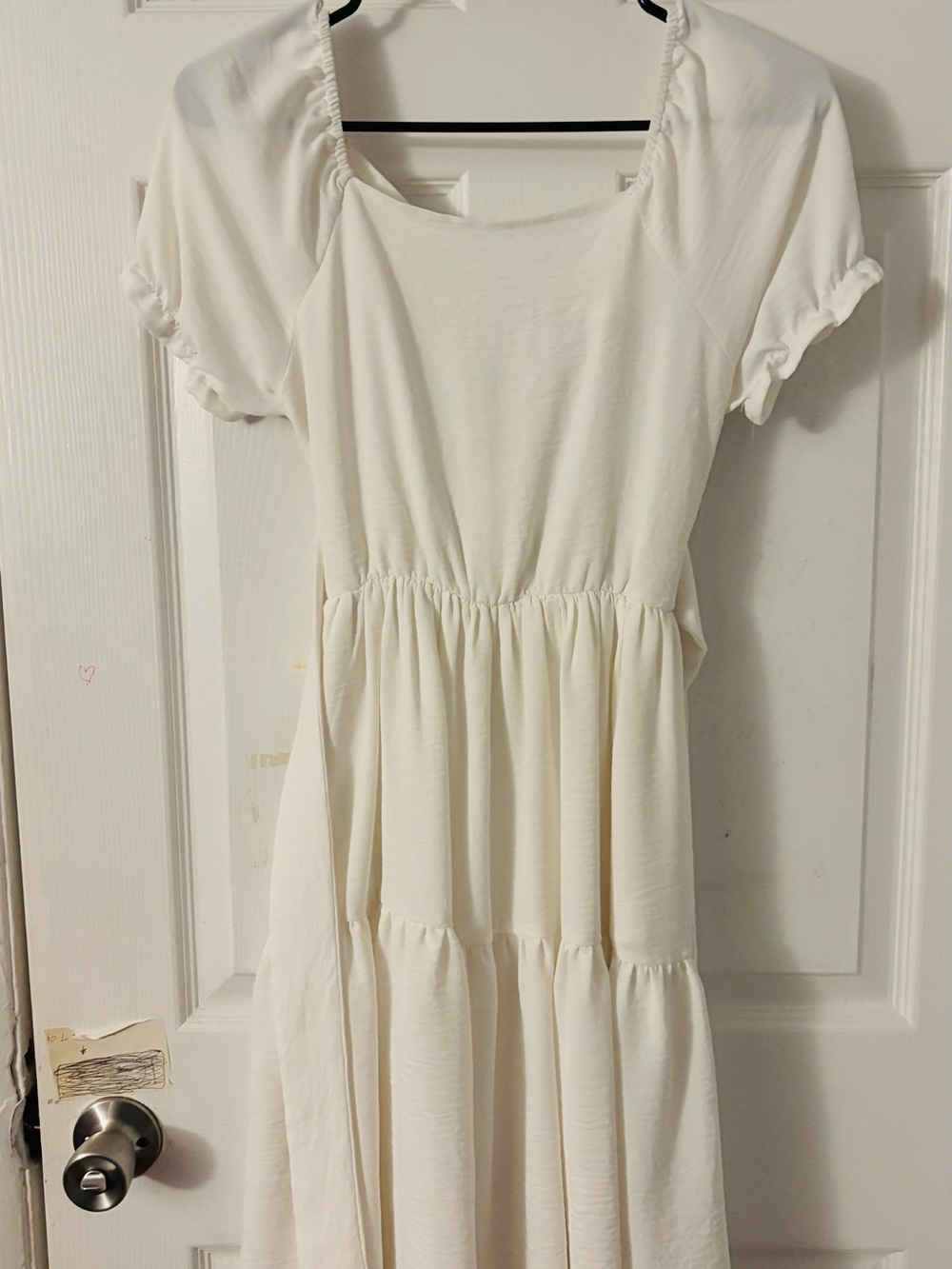 Girls' Cream Tiered Casual Dress with Puff Sleeves